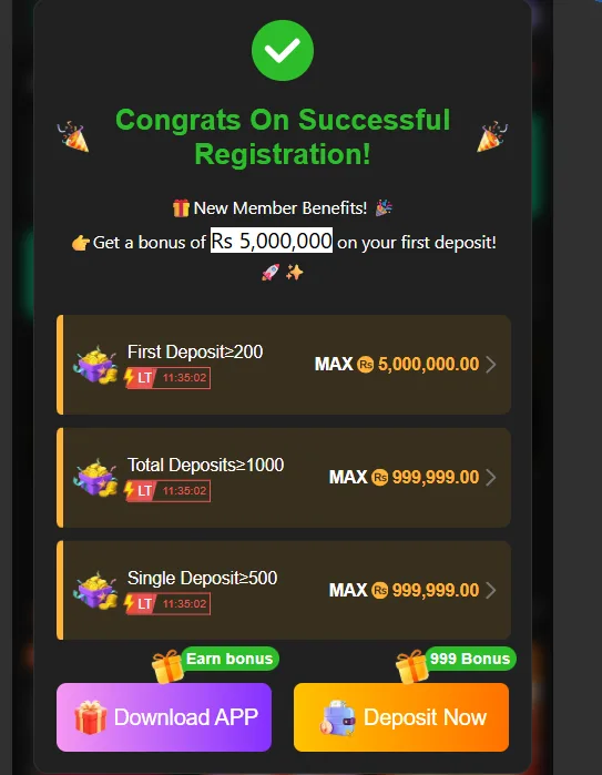BV999 bonus on registration for new Android users in 2026