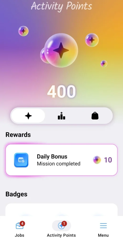 Clickworker daily activity bonus and reward section for users