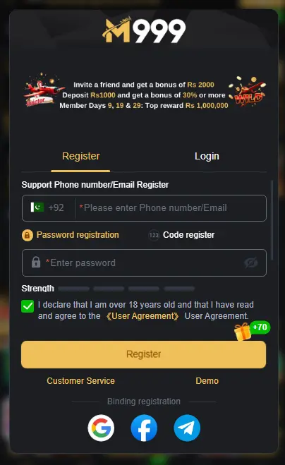 M999 APK register and login screen guide for Android users