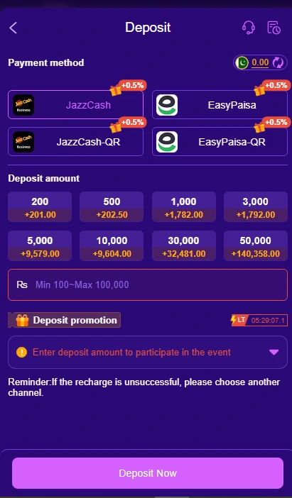 XC777 deposit page showing JazzCash, Easypaisa, and bank transfer options
