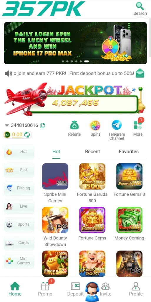 357PK Game APK insights showing available games, features, and rewards
