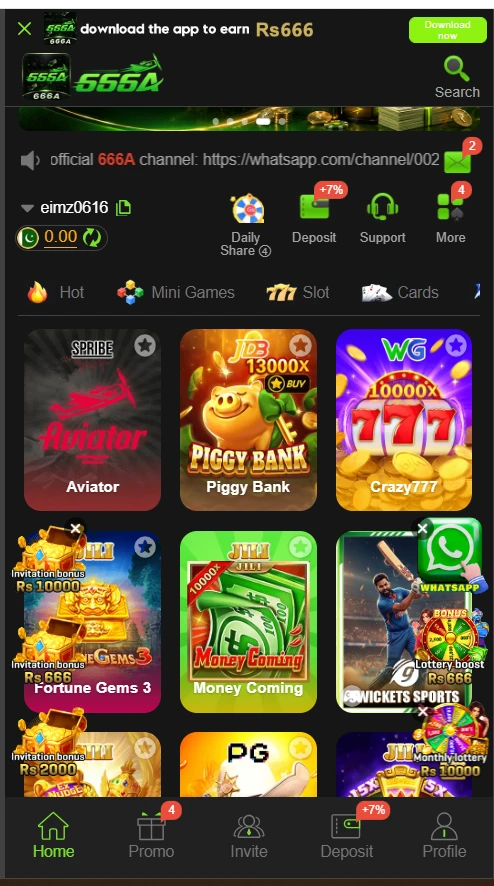 666A Game app interface showing available games