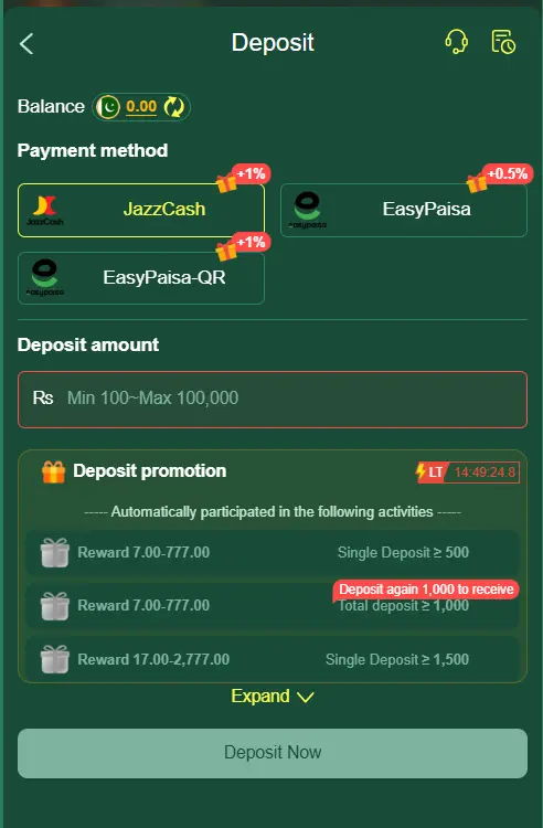 777AD Game deposit options and payment methods
