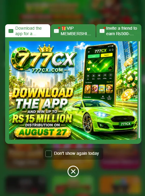 777CX Game download and win screen