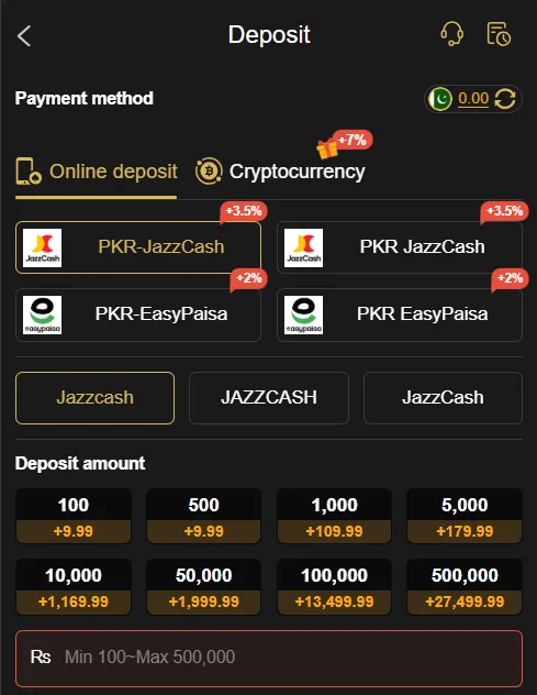 9J Game deposit options for Android users
