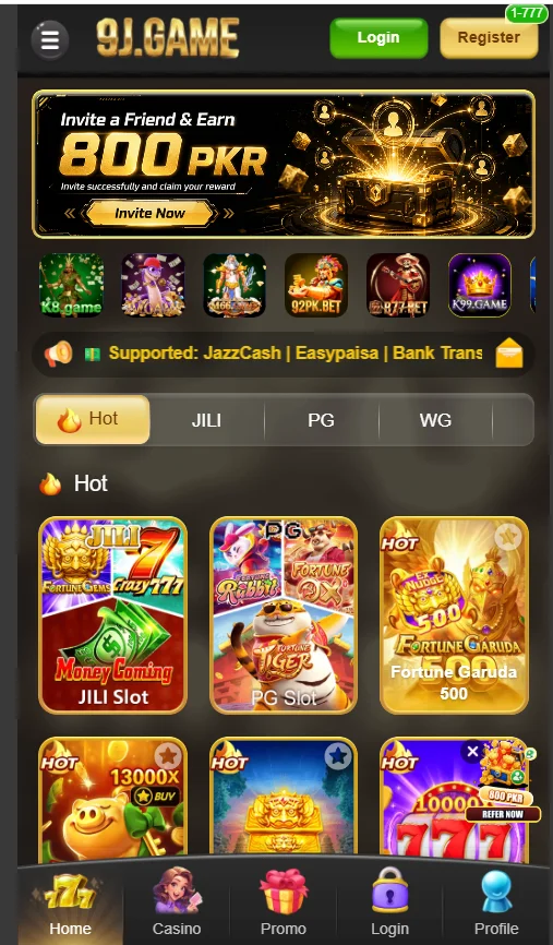 9J Game download app interface showing available games and categories