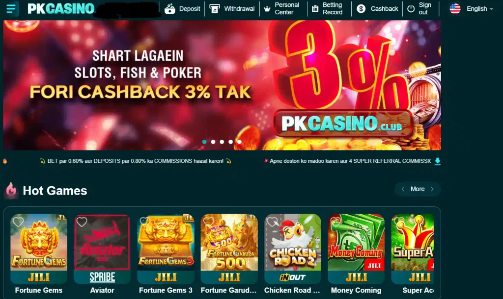 PK CASINO Game app games section