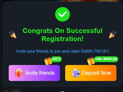 R789 Game APK successful registration confirmation screen after creating a new account in the latest 2026 version.