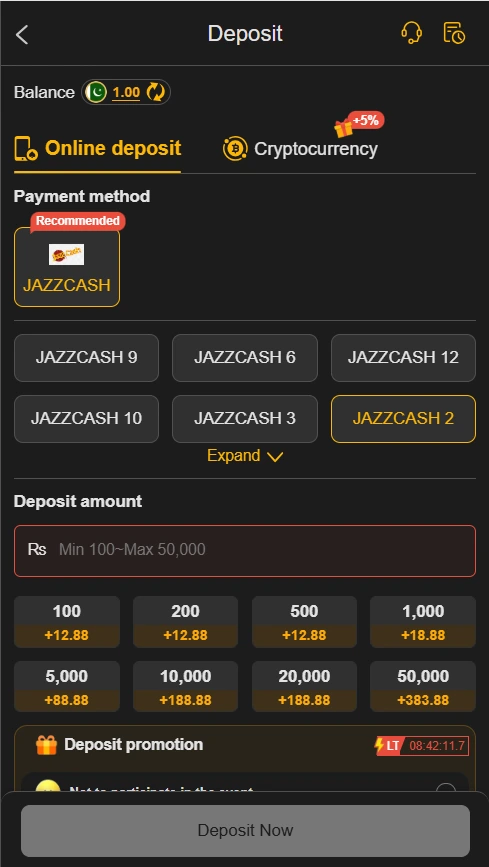 188PKR APK Game deposit options