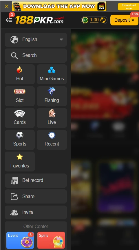 188PKR APK Game categories and available games