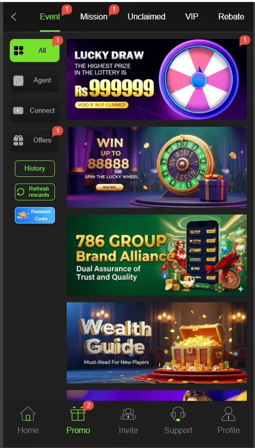UP786 Game promo and bonus offers