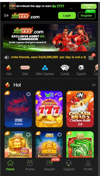 XD777 APK games interface showing available games